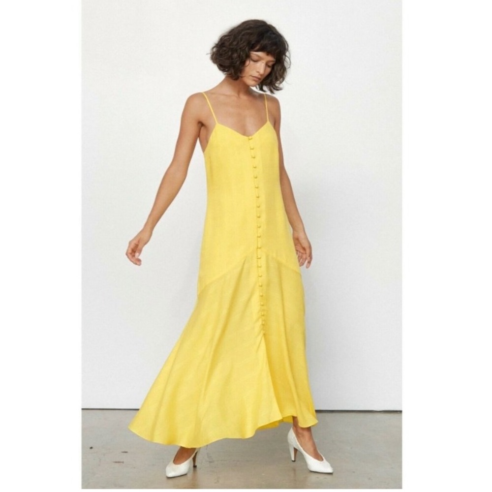 Mara Hoffman Diana Yellow Tencel Maxi Dress Summer Boho Chic Flowy Slip Dress M